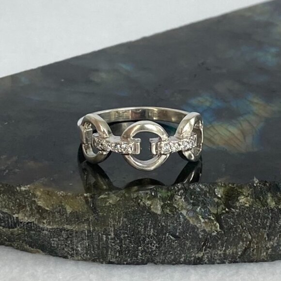 Silver Plated 8MM Cubic Zirconia Circle Bar Band Ring Size 8.75 - Picture 11 of 16